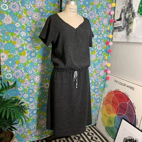 kara line | Dresses | Kara Line Boxy Drawstring Waist Grey Midi Dress  Sizeos | Poshmark